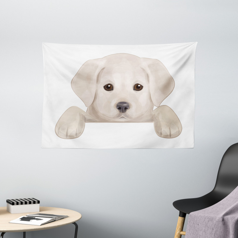 Puppy Hiding Paws Wide Tapestry