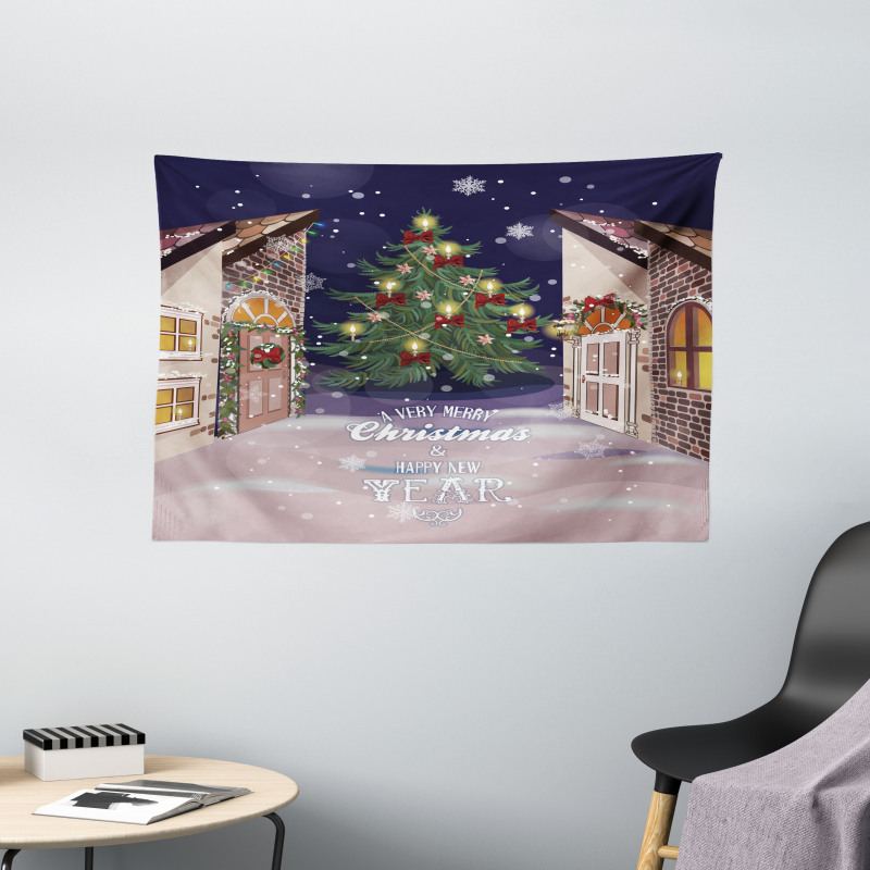 Snowy Streets Carol Wide Tapestry