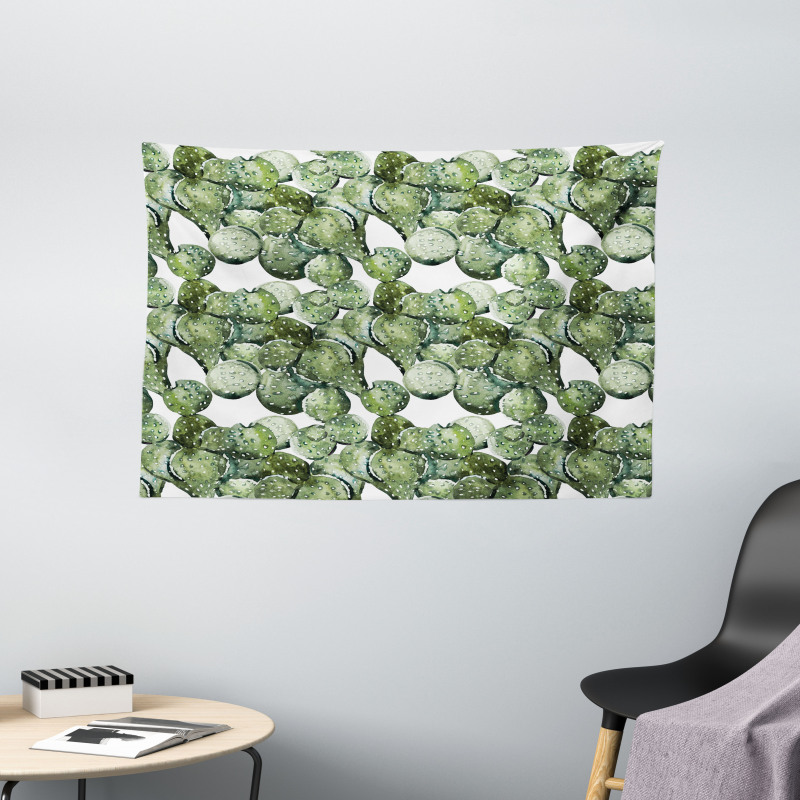 Opuntia Plant Watercolor Wide Tapestry