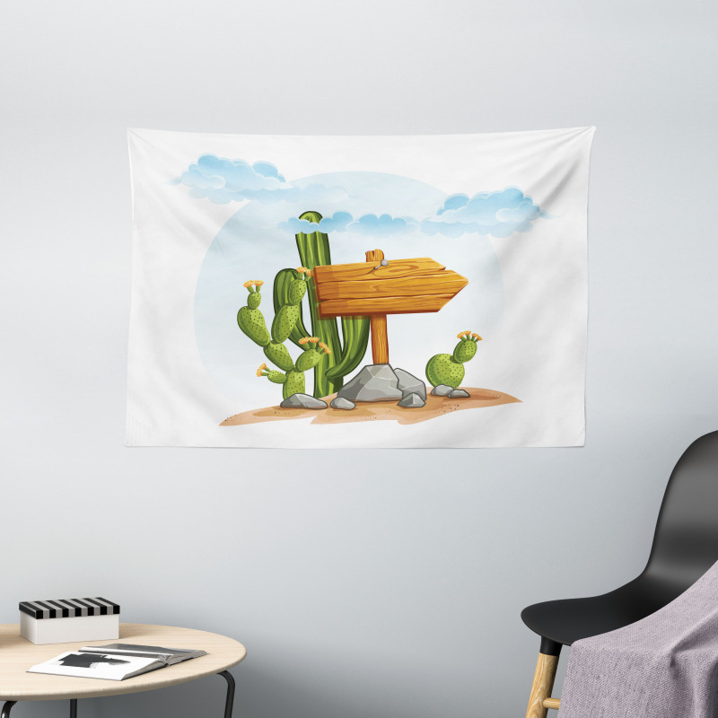 Cartoon Desert Flora Wide Tapestry