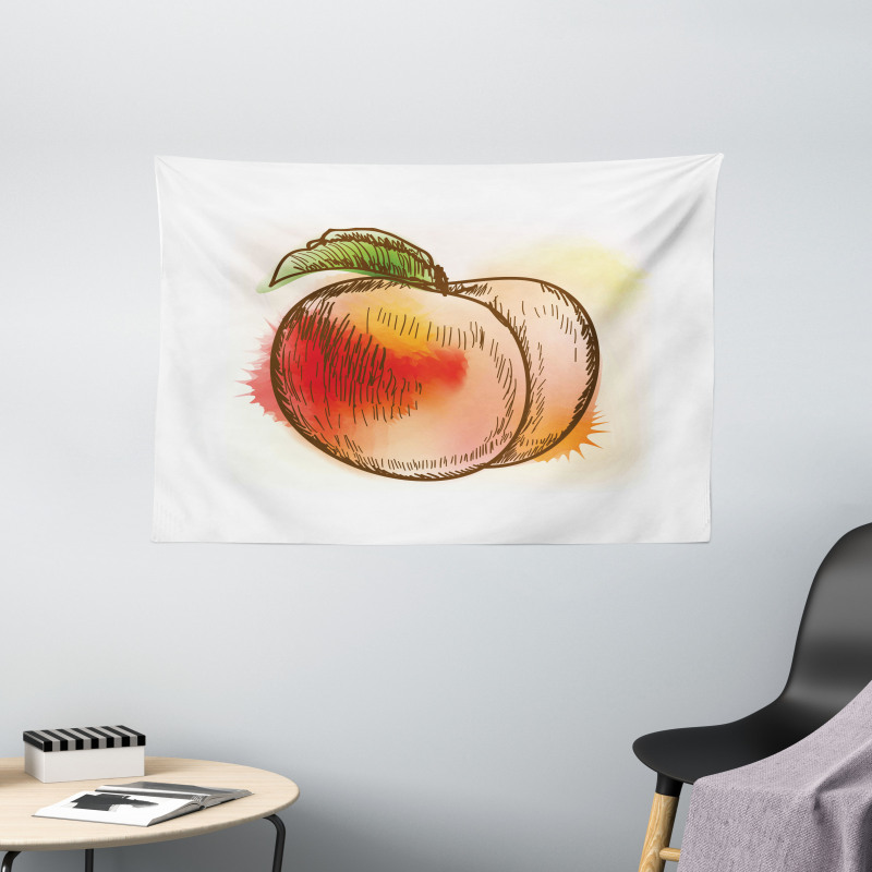 Fresh Fruit Sketch Art Wide Tapestry