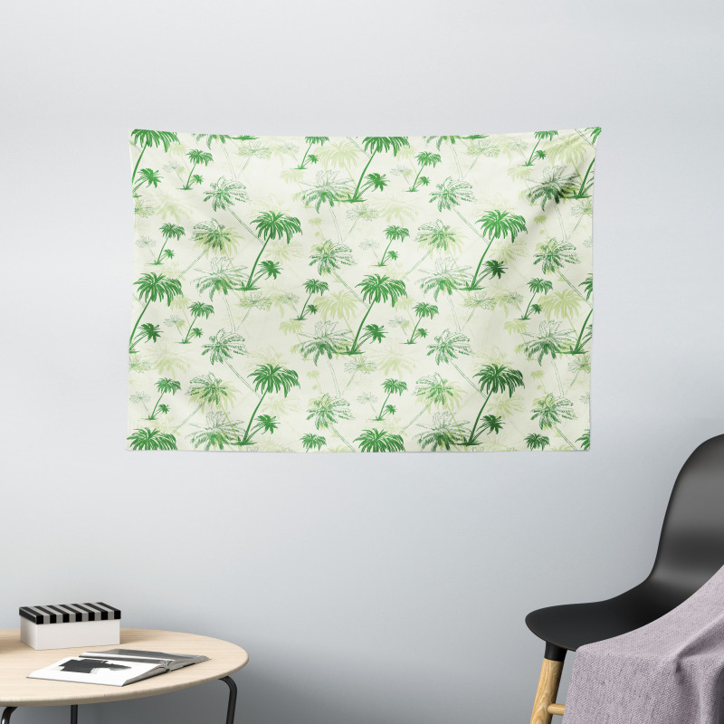 Sketch Style Palm Trees Wide Tapestry
