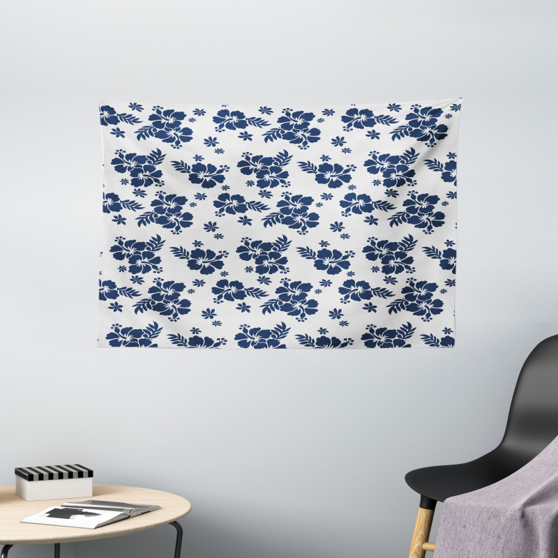 Monochrome Flower Art Wide Tapestry