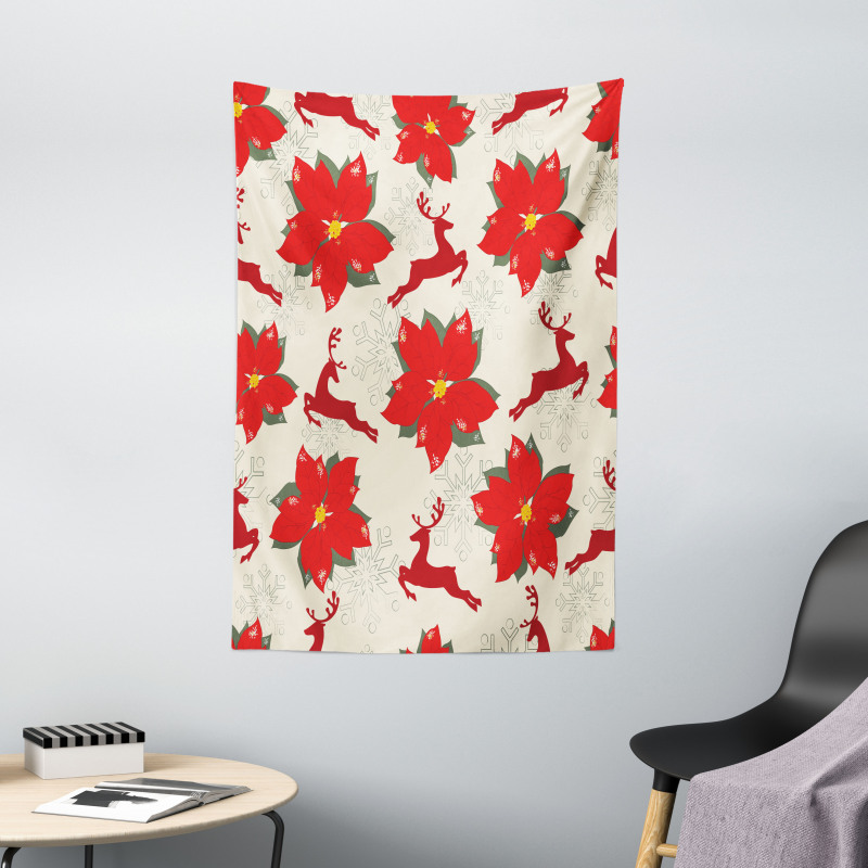 Poinsettia Reindeer Tapestry