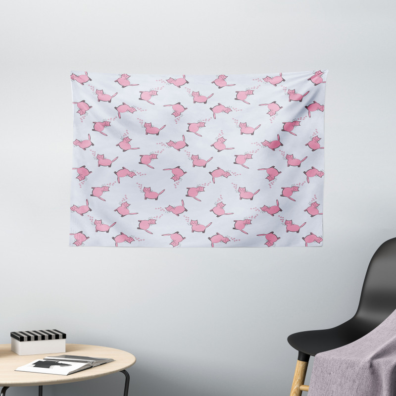 Romantic Pink Kittens Wide Tapestry