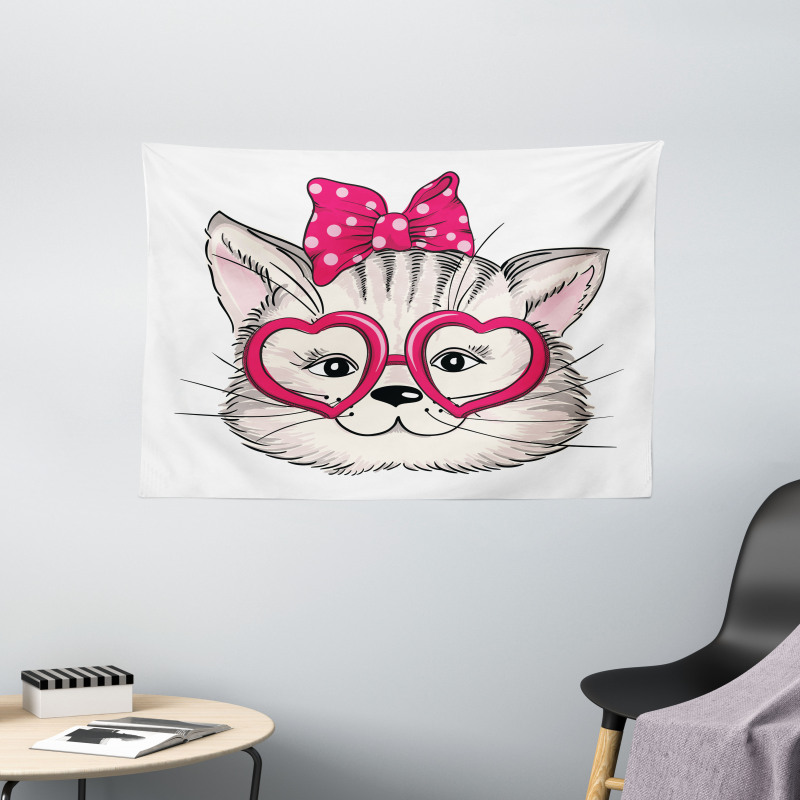 Heart Shape Glasses Bow Wide Tapestry