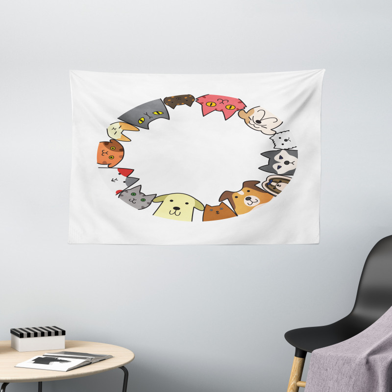 Friendly Faces Circle Wide Tapestry