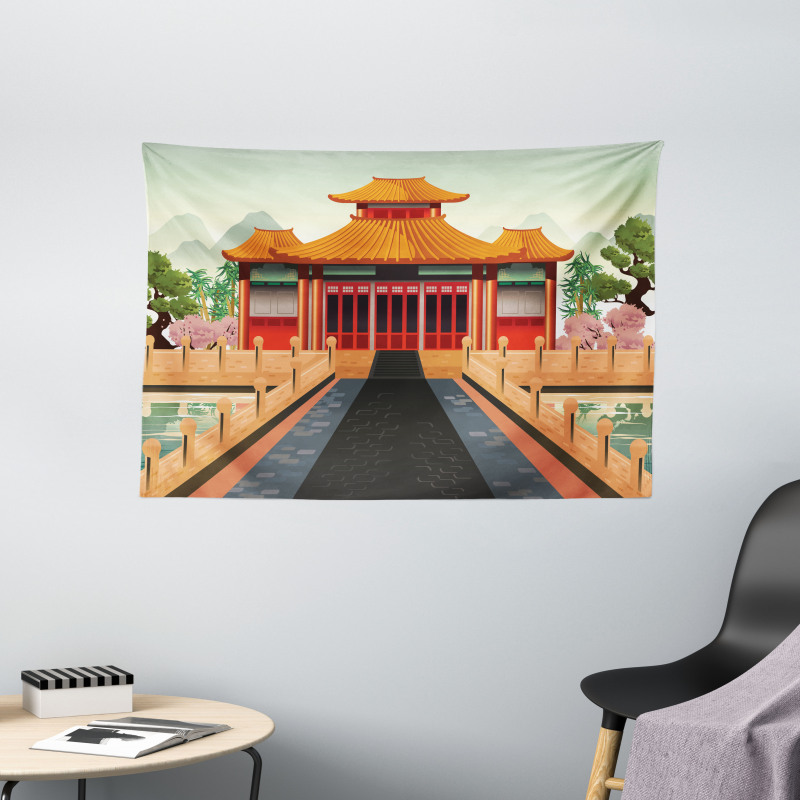 Chinese Building Asia Wide Tapestry