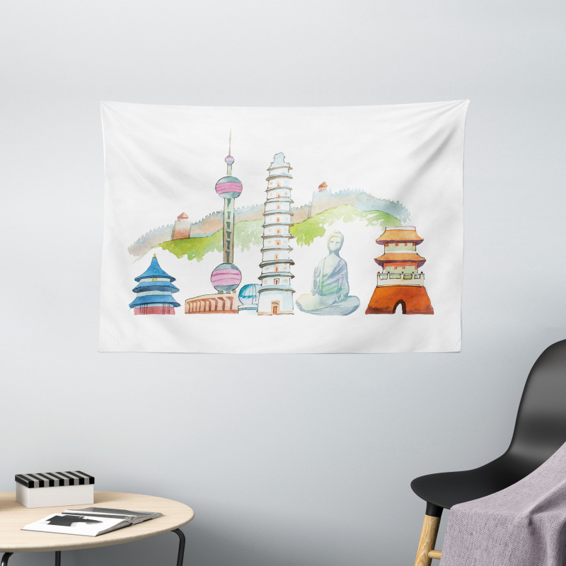 Landmarks Watercolor Wide Tapestry