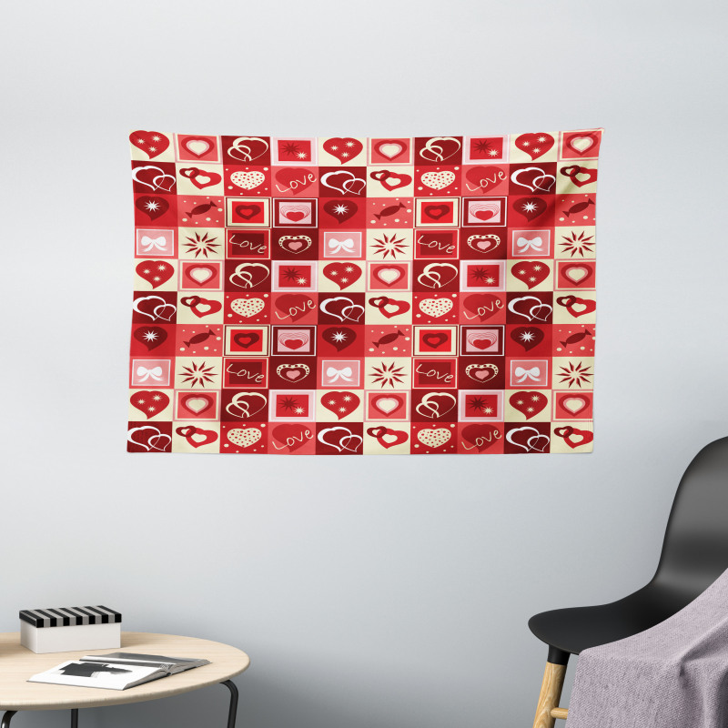 Valentines Day Theme Hearts Wide Tapestry