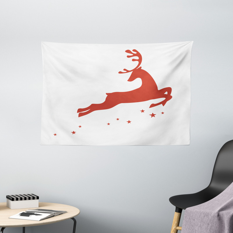 Jumping Reindeer Stars Wide Tapestry