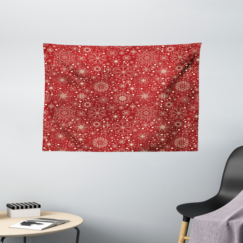 Filigree Style Snowflakes Wide Tapestry