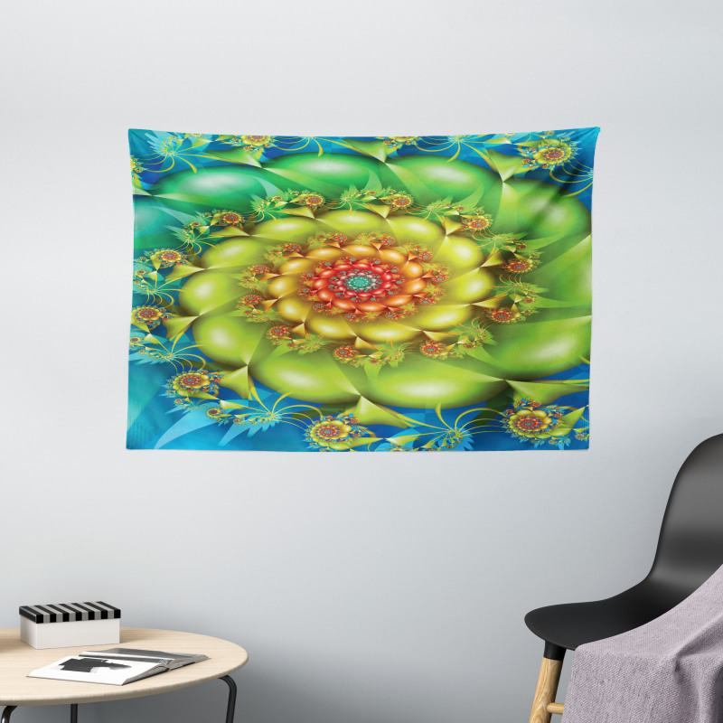 Colorful Floral Spiral Wide Tapestry