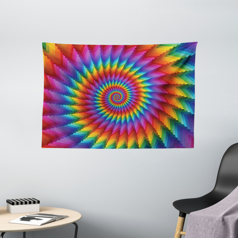 Vibrant Rainbow Spiral Wide Tapestry