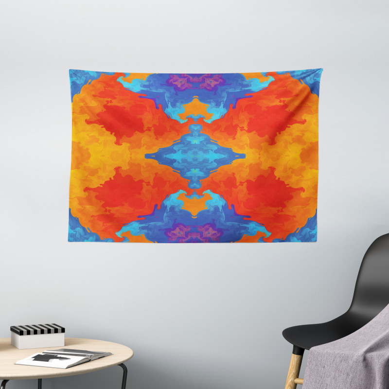 Contemporary Blue Orange Wide Tapestry