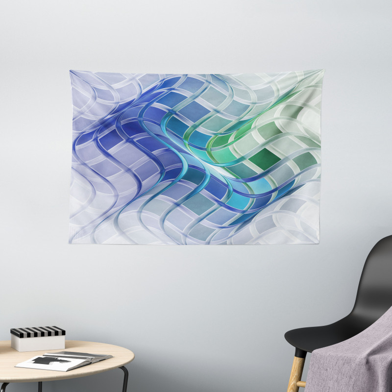Abstract Wavy Squares Wide Tapestry