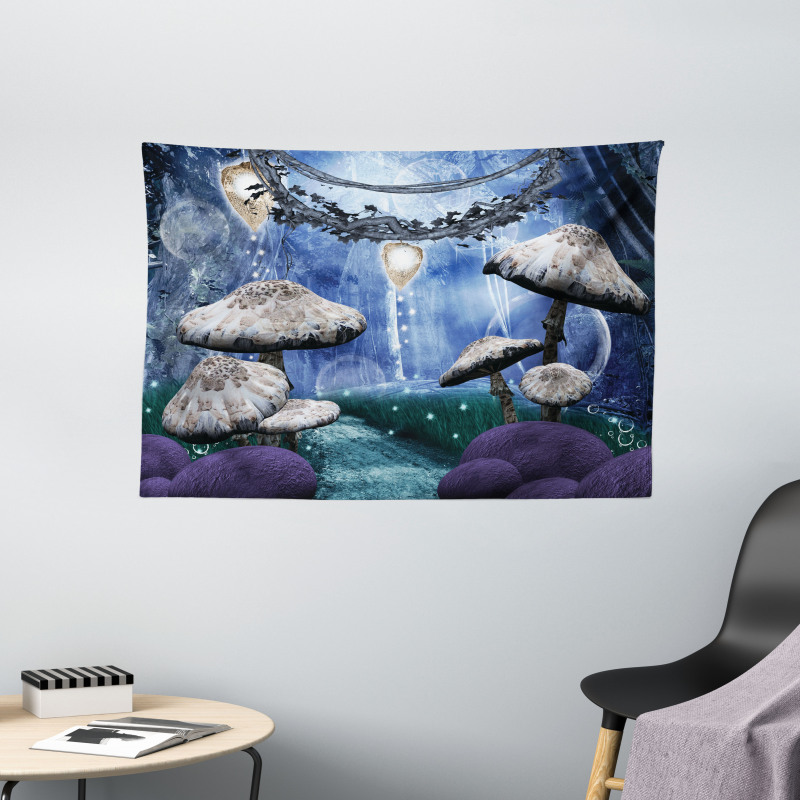 Dreamy Forest Mushroom Wide Tapestry