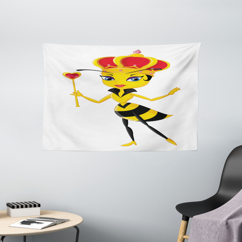 Cartoon Style Bee Wide Tapestry