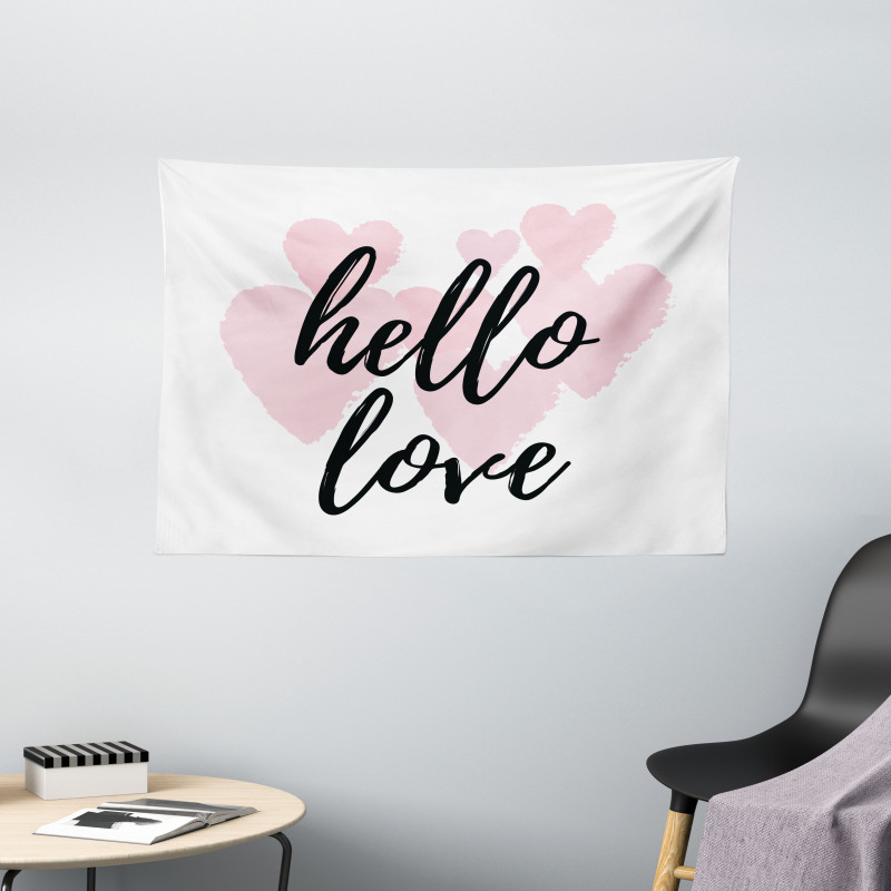 Romantic Phrase Hearts Wide Tapestry