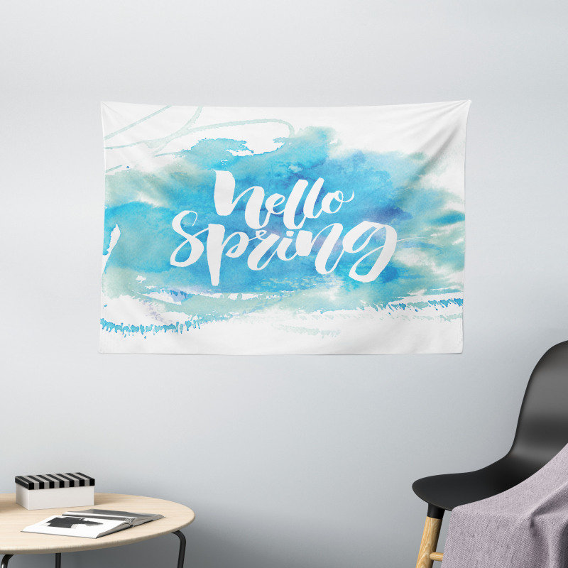 Pastel Blue Spring Theme Wide Tapestry