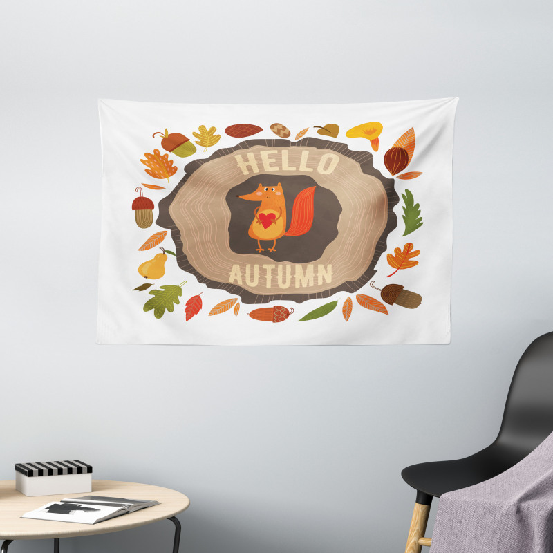 Autumn Theme Vintage Fox Wide Tapestry