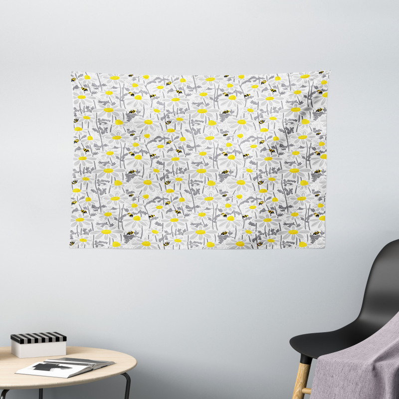 Bees Chamomile Meadow Wide Tapestry