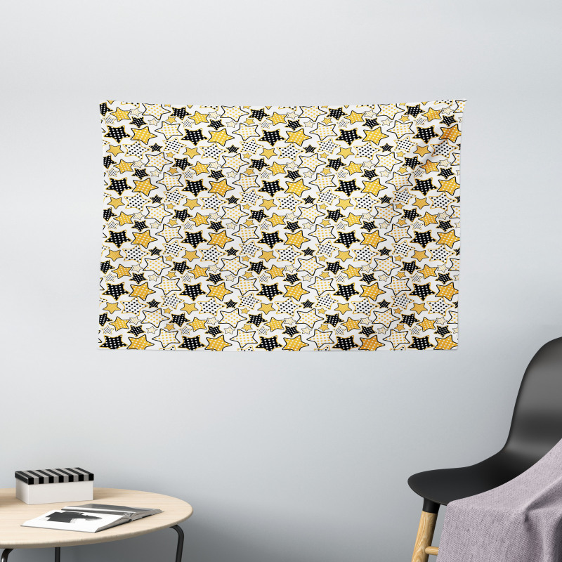 Retro Polka Dotted Stars Wide Tapestry