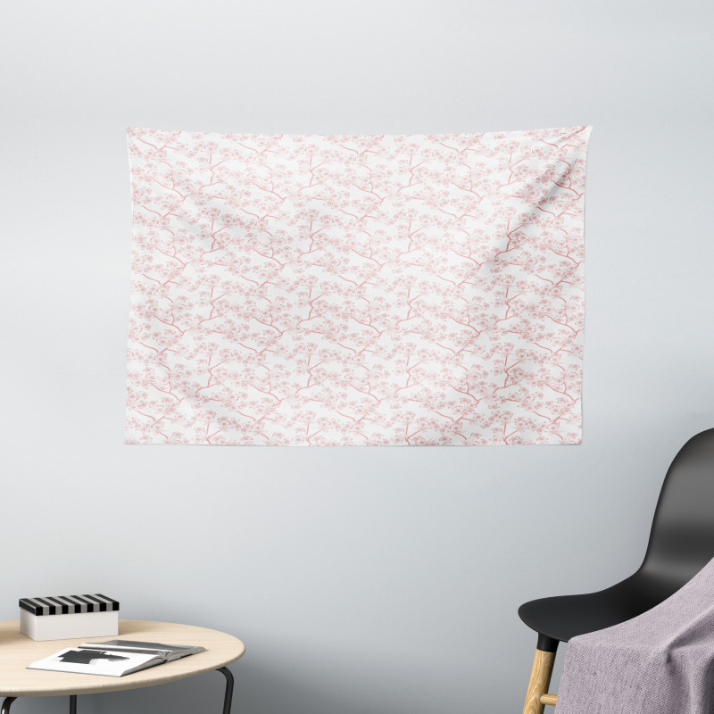 Retro Sakura Art Wide Tapestry