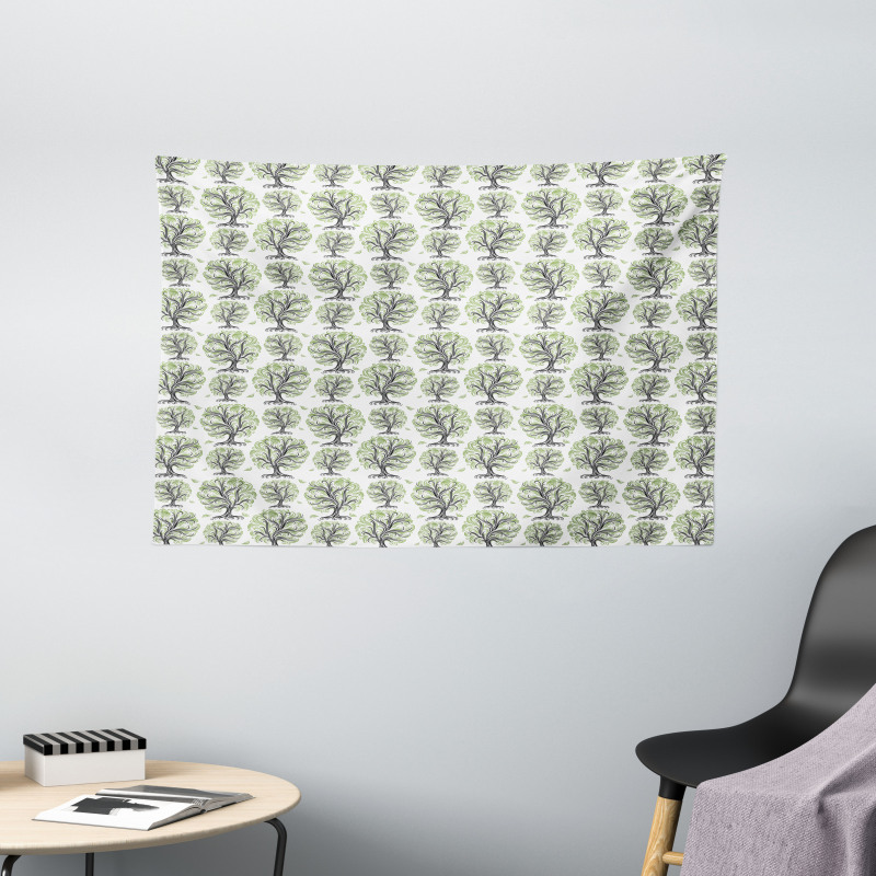Swirled Lines Botanical Wide Tapestry