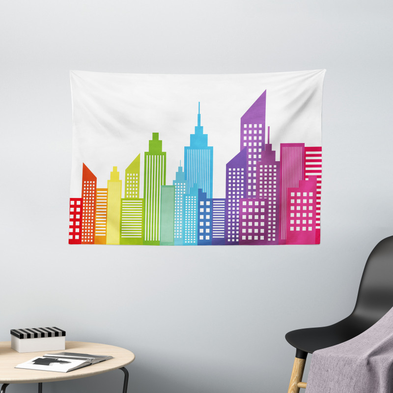 Colorful Skyline Urban Wide Tapestry