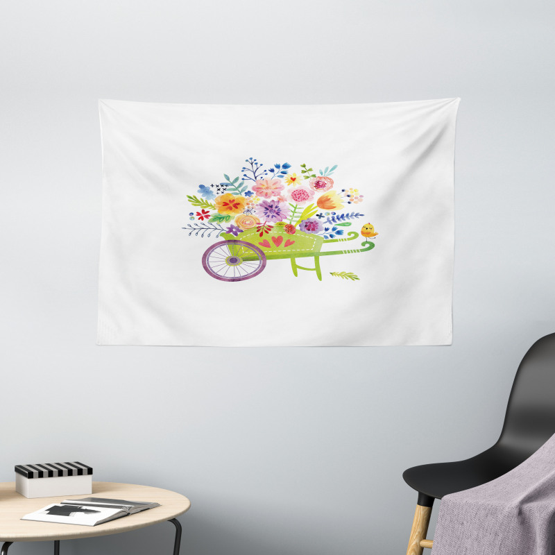 Wheelbarrow Flowers Wide Tapestry