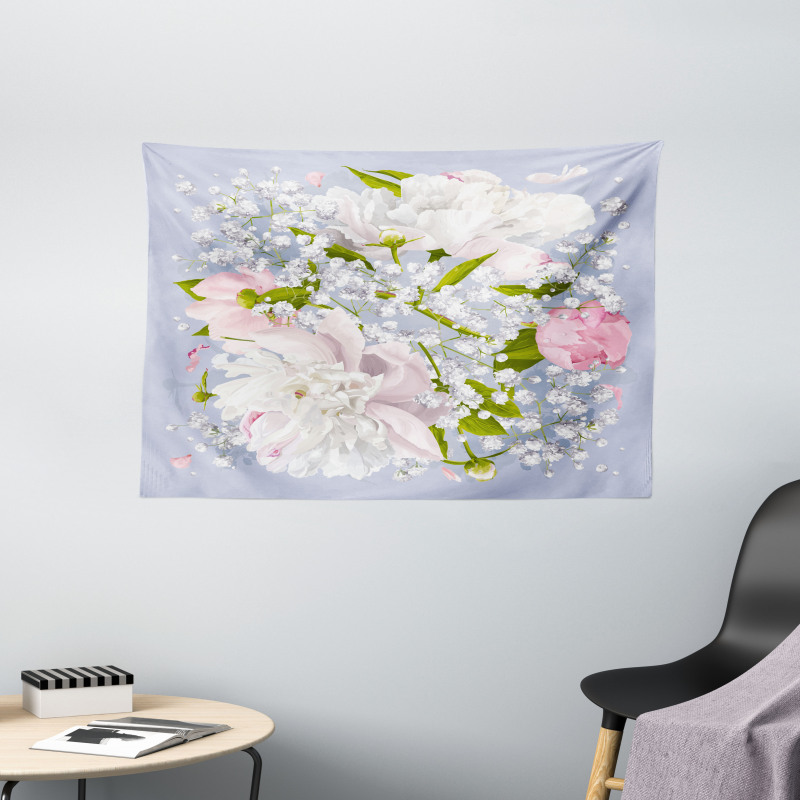 Bridal Peonies Leaves Wide Tapestry