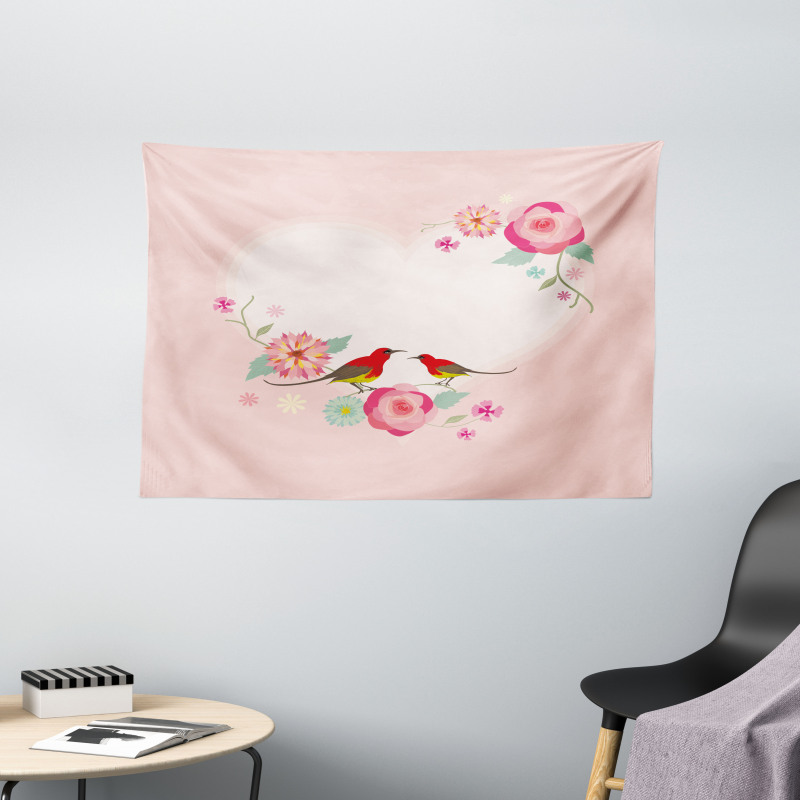 Valentines Day Motif Wide Tapestry