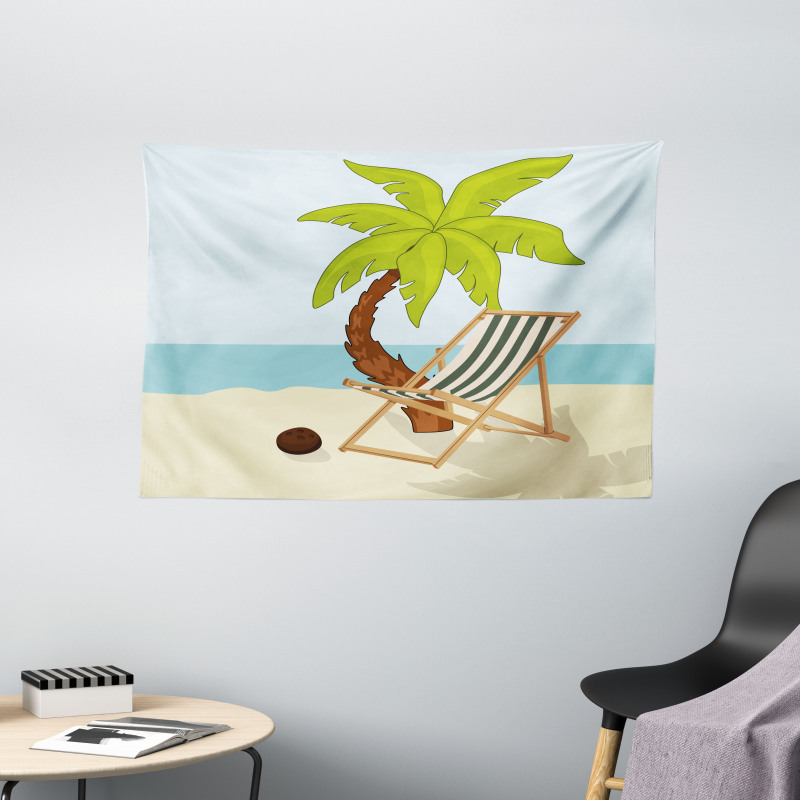 Cartoon Style Palm Tree Wide Tapestry