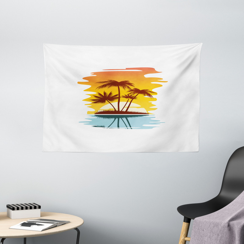 Exotic Palm Trees Sunset Wide Tapestry