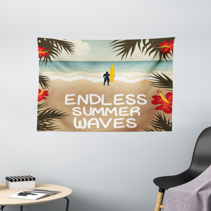 Colorful Hippie Beach Theme Wide Tapestry