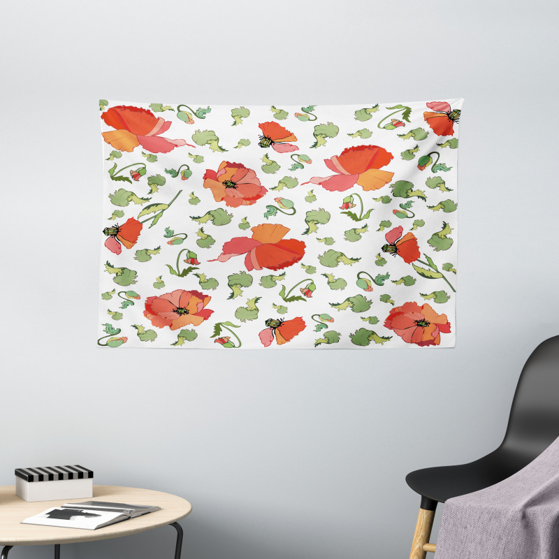 Scattered Buds and Stems Wide Tapestry