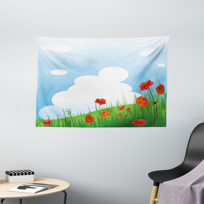 Idyllic Grassy Landscape Wide Tapestry