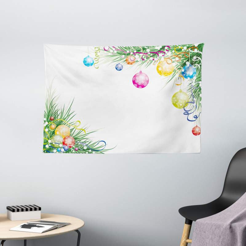 Colorful Baubles Theme Wide Tapestry