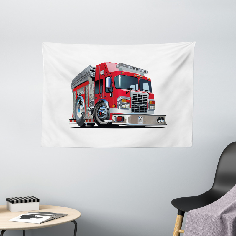 Cartoon Style Firefighter Wide Tapestry