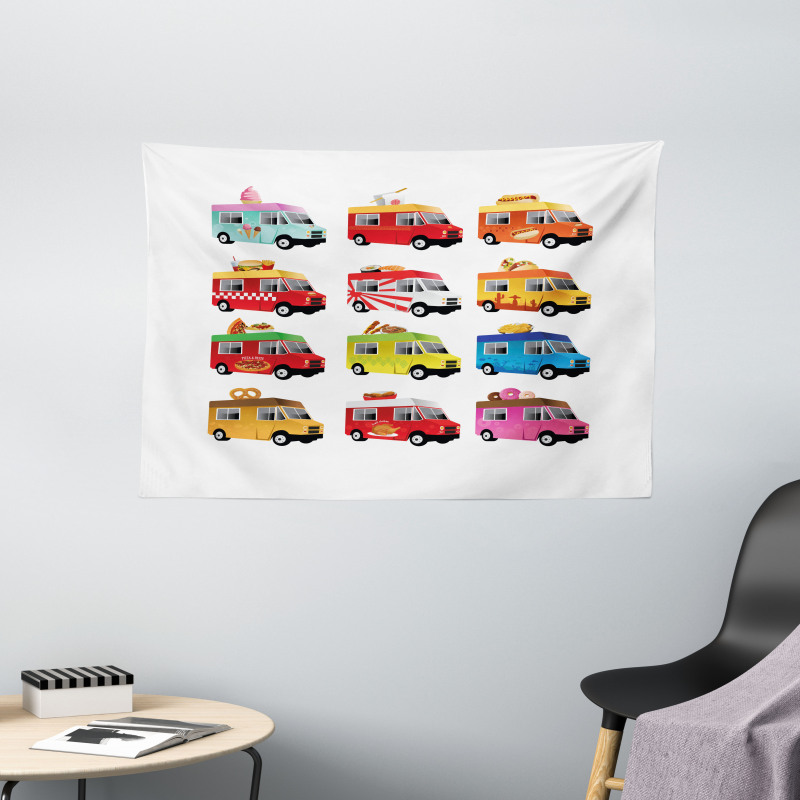 Colorful Food Trucks Wide Tapestry