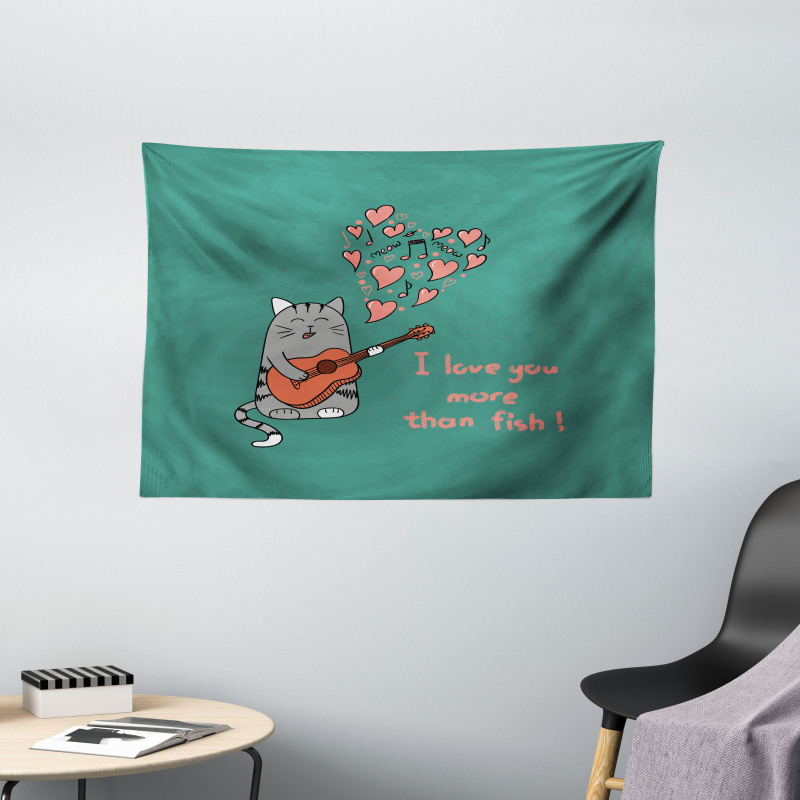 Cartoon Cat Sings Wide Tapestry