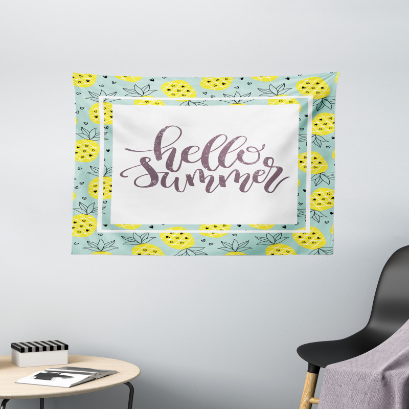 Yellow Pineapples Wide Tapestry