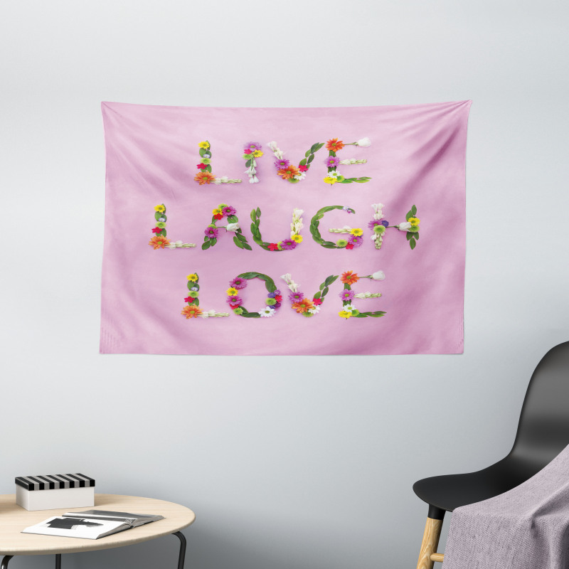 Floral Words Wide Tapestry