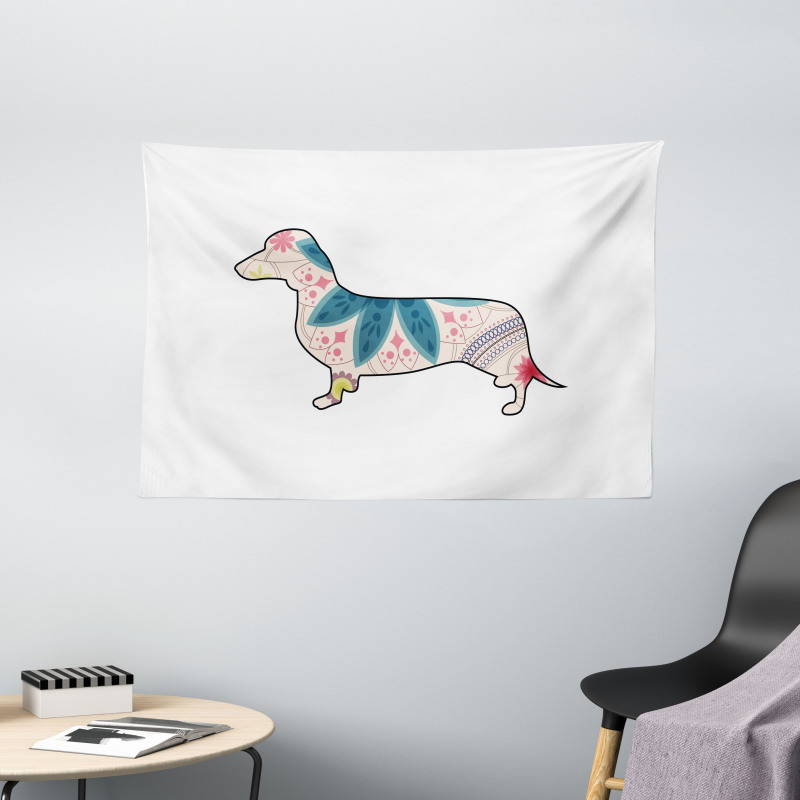 Floral Puppy Wide Tapestry