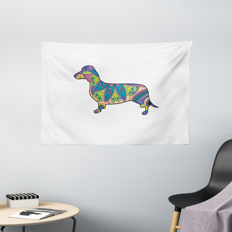 Small Flower Puppy Wide Tapestry