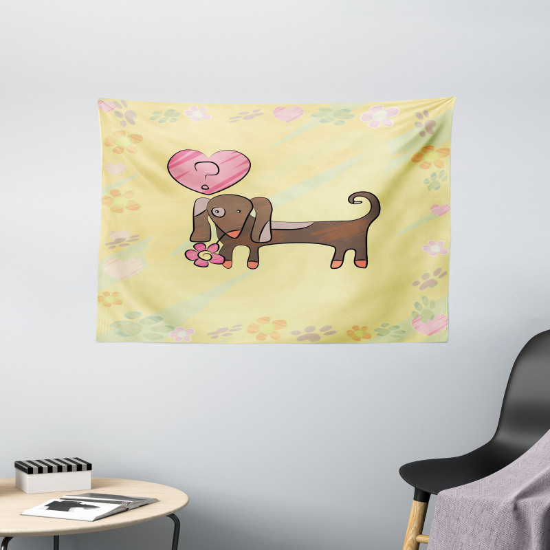 Colorful Dog Design Wide Tapestry