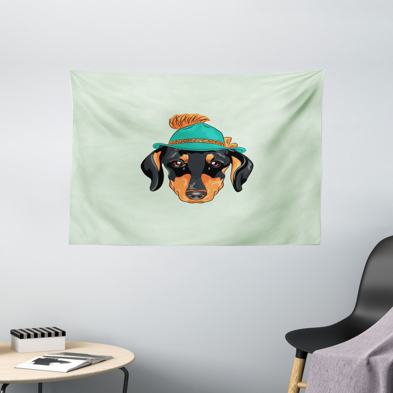 Hipster Dog and Hat Wide Tapestry