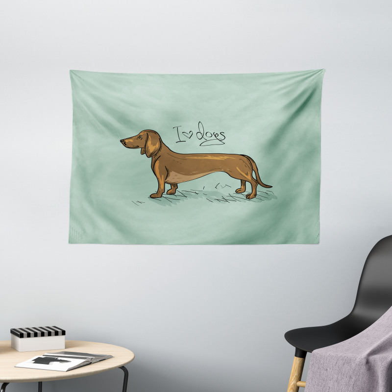 Detailed Puppy Design Wide Tapestry