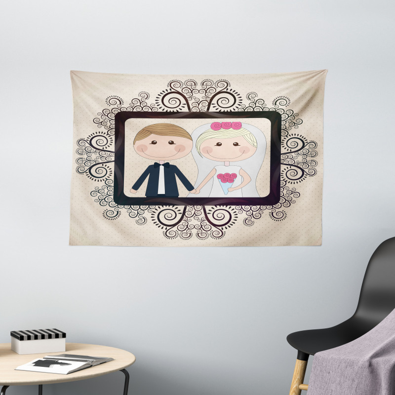 Wedding Bride Groom Wide Tapestry